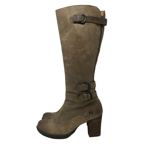 Born Womens Riding Boots W22441 Brown Leather Block Heel Zip Buckle Straps 9 - Picture 3 of 12